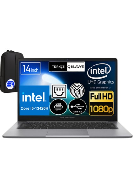 Expertbook P1 P1403CVA-I58512G1DEP10 I5-13420H 24GB 1tb SSD 14" Fullhd WIN11 Pro + Elektropasaj Çanta