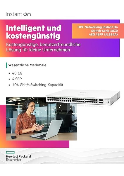 A Hewlett Packard Enterprise Company Aruba Instant On 1830 48 Port GB Smart-Managed Layer-2 Ethernet Anahtarı | 48X 1g | 4x Sfp | Fansız | Ab Kablosu (JL814A#ABB) modelleri