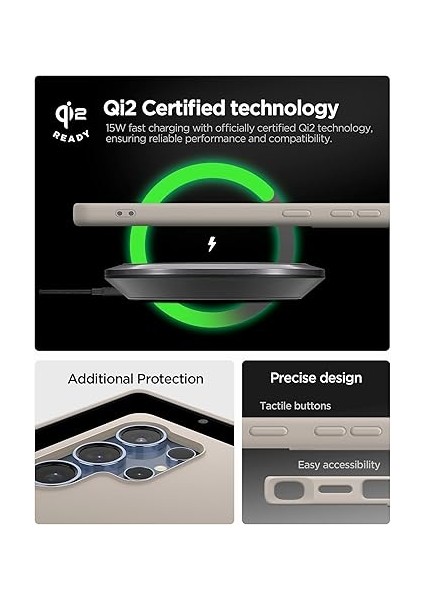 Galaxy S25 Ultra ile Uyumlu Silikon Kılıf Silicone Fit Hava Kanalı Teknolojisi Askeri Sınıf Koruma Magfit Özellikli Natural Titanium Kaymaz Kapak - ACS09165 modelleri