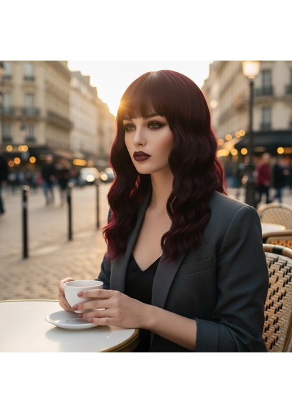 Dalgalı Kısa Perçemli Fiber Sentetik Peruk - Kızıl Kahve