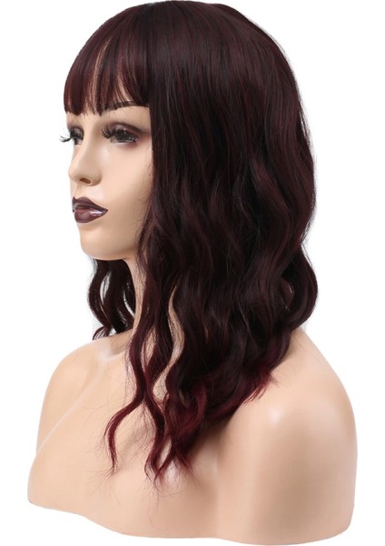 Dalgalı Kısa Perçemli Fiber Sentetik Peruk - Kızıl Kahve fırsatları