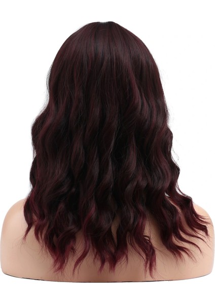 Dalgalı Kısa Perçemli Fiber Sentetik Peruk - Kızıl Kahve indirimleri