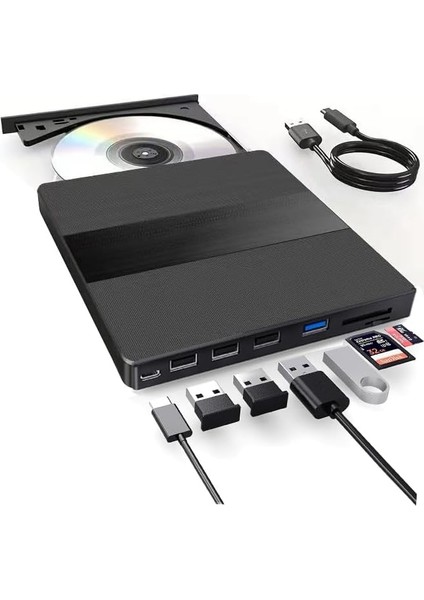 7in1 Harici USB 3.0 ve Type-C Dvd-Rom Dvd-Rw Optik Sürücü, USB ve Type C Kablolu, Pc, Tablet, DVD Player, Desenli Tasarım Ultra Slim CD Rom Okuyucu CV540