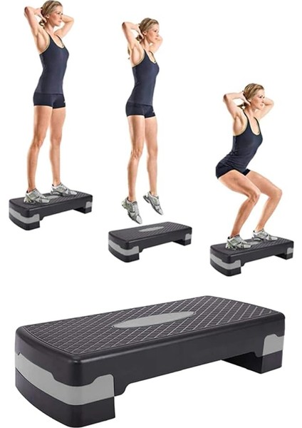 Step Tahtası 2 Kademeli Yükseklik Ayarlı Fitness Egzersiz Aleti 200KG Kapasiteli Siyah-Gri
