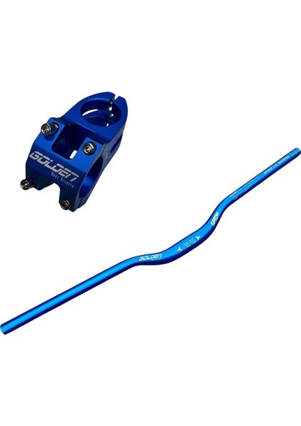 Bisiklet Alüminyum Direksiyon Golden Kısa 40MM Gidon Boğaz Set 78 cm Yedek Parçası Mavi Renk