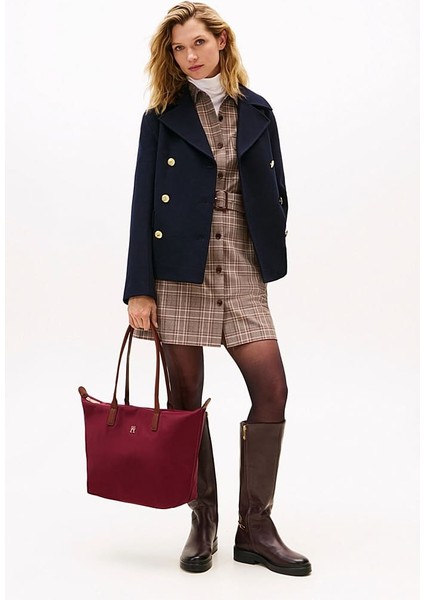 Kadın Popette Monogram Omuz Çantası - Bordo indirimleri