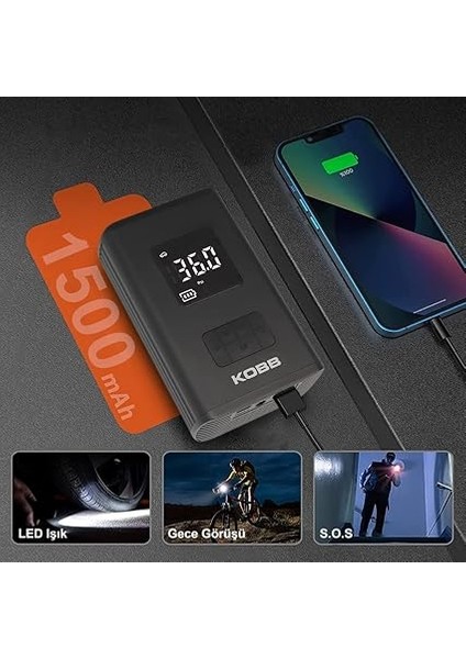KB425 12V Şarjlı Li-On 150 Psı Dijital Göstergeli Akıllı Lastik Şişirme Pompası + Powerbank + Sos + LED Lamba fırsatları