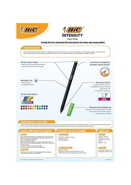 Intensity Keçeli Kalemler, Yetişkinler ve Gençler Için, 24 Yıkanabilir Renk, Sağlam Uçlu, Karton Kutuda fiyatları