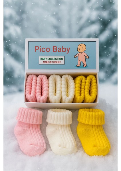 3'lü Kız Bebek & Çocuk Düz Renkli Yün Çorap