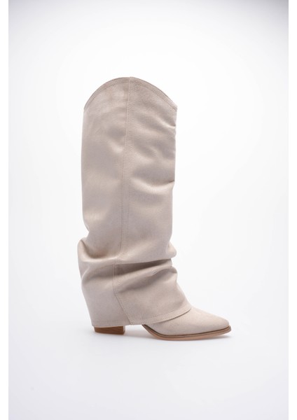 Kadın Süet Çizme Körüklü Çekme Western Bej Merina fiyatları