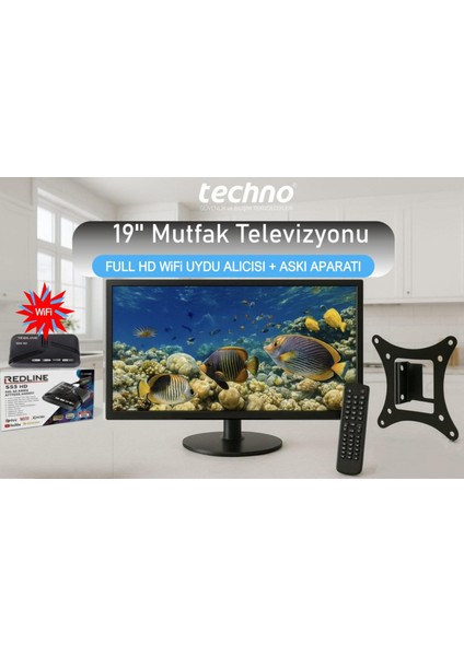 19" Mutfak Televizyonu-Monitör Wifi Uydu Alıcısı Askı Aparatı -49 Ekran 12V Full Hd -Mutfak-Karavan-Tekne