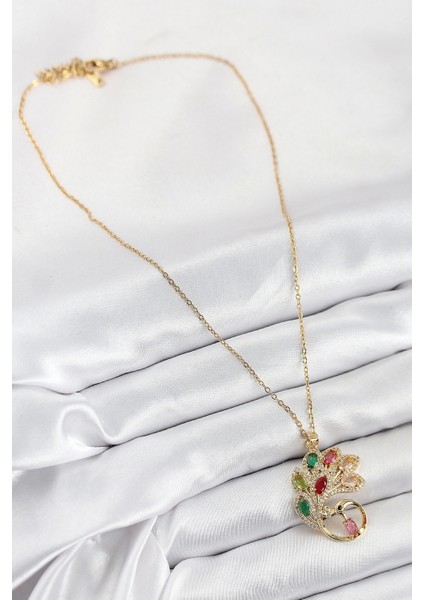 Bfs 316L Çelik Zirkon Taşlı Tavus Kuşu Model Gold Renk Kadın Kolye fiyatları