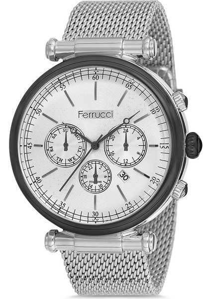 Ferucci Ferrucci Erkek Kol Saati Gümüş ve Siyah Renk, Gümüş Kadran - Şık Metal Kordon, 2 Yıl Garantili