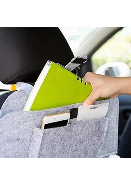 Araba Araç Oto Koltuk Arkası Keçe Organizer Koruyucu Koltuk Arkası Eşya Düzenleyici Ceplik Çanta Örtü Gri fırsatları