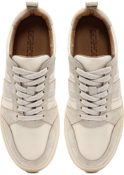 Kadın Bej Bağcıklı Kalın Tabanlı Desenli Deri Sneaker 25AFD142114