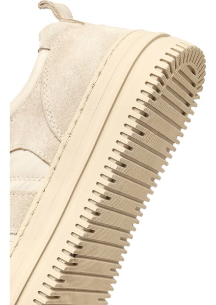Kadın Bej Bağcıklı Kalın Tabanlı Desenli Deri Sneaker 25AFD142114