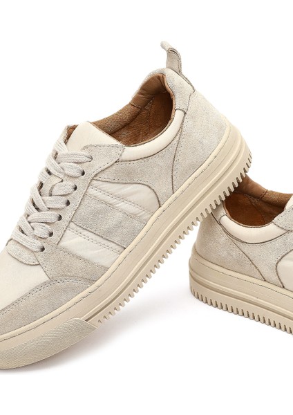 Kadın Bej Bağcıklı Kalın Tabanlı Desenli Deri Sneaker 25AFD142114