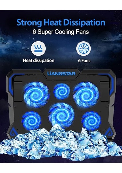 Dizüstü Soğutma Pedi, 15.6-17 Inç Dizüstü Soğutma Fanı Standı Için 6 Sessiz LED Fanlı Dizüstü Bilgisayar Soğutucusu, Taşınabilir Ultra Ince USB Powered Oyun Dizüstü Soğutma Pedi, Anahtar Kontrol Fanı modelleri