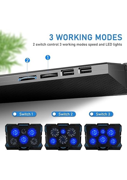 Dizüstü Soğutma Pedi, 15.6-17 Inç Dizüstü Soğutma Fanı Standı Için 6 Sessiz LED Fanlı Dizüstü Bilgisayar Soğutucusu, Taşınabilir Ultra Ince USB Powered Oyun Dizüstü Soğutma Pedi, Anahtar Kontrol Fanı indirimleri