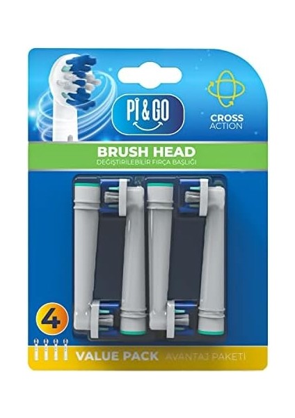 Pi&go Oral B Şarjlı Diş Fırçası Uyumlu Yedek Başlık - Elektrikli Diş Fırçası Yedek Başlığı, 4 Adet