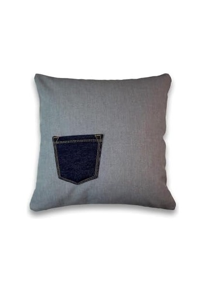 Kot Kumaştan Cep Detaylı 43X43 Dekoratif Kırlent Kılıfı Gri Denim Modern modelleri