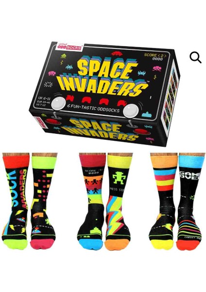 Space Invaders Retro Oyun Temalı Renkli Unisex Çorap Seti – 5’lı Koleksiyon