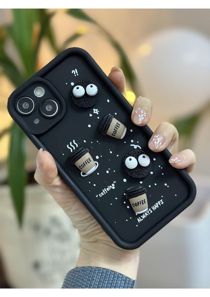 Go Aksesuar 14 Plus / 15 Plus ile Uyumlu Siyah Coffee Kurabiye Tasarımlı Kılıf