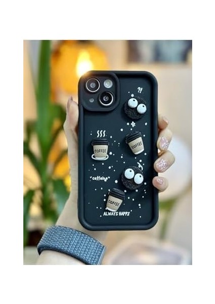 Go Aksesuar 14 Plus / 15 Plus ile Uyumlu Siyah Coffee Kurabiye Tasarımlı Kılıf fiyatları