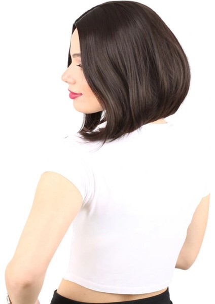 Fiber Sentetik Peruk Perçemsiz Kısa Düz - Kahverengi modelleri