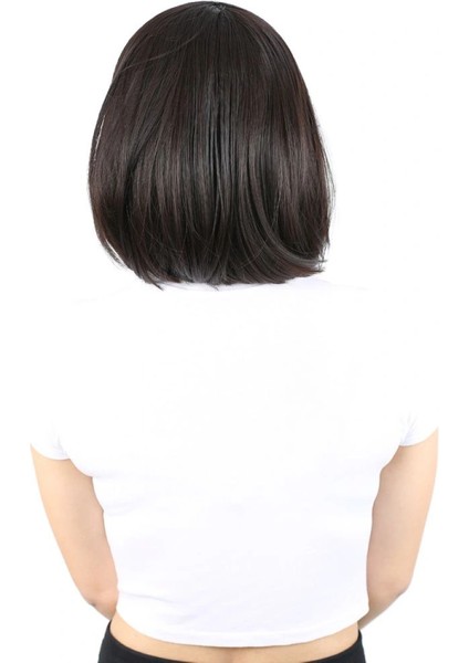 Fiber Sentetik Peruk Perçemsiz Kısa Düz - Kahverengi fırsatları