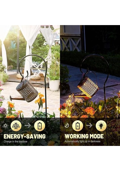 Güneş Enerjili Sulama Kabı LED Şelale Işık | Metal Standlı Tasarım (80 Cm) | IP65 Su Geçirmez Bahçe Peri Işıkları | 5W Solar Dış Mekan Dekoratif Aydınlatma | Balkon Veranda Patika Lambası modelleri