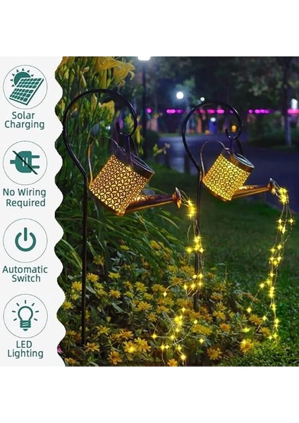 Güneş Enerjili Sulama Kabı LED Şelale Işık | Metal Standlı Tasarım (80 Cm) | IP65 Su Geçirmez Bahçe Peri Işıkları | 5W Solar Dış Mekan Dekoratif Aydınlatma | Balkon Veranda Patika Lambası indirimleri
