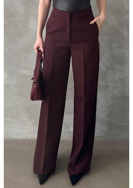 Bordo Yüksek Bel Kumaş Pantolon MG2284 fırsatları