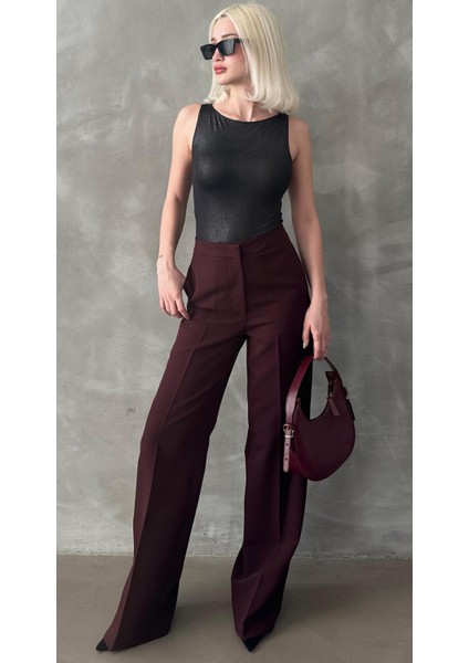Bordo Yüksek Bel Kumaş Pantolon MG2284