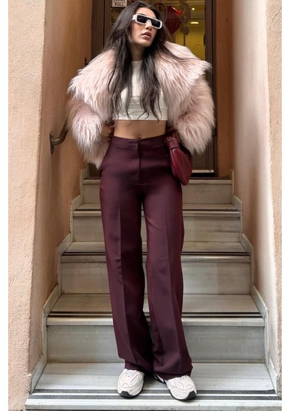 Bordo Yüksek Bel Kumaş Pantolon MG2284