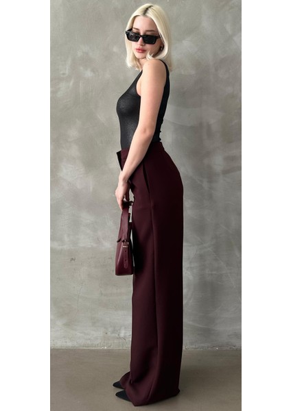 Bordo Yüksek Bel Kumaş Pantolon MG2284