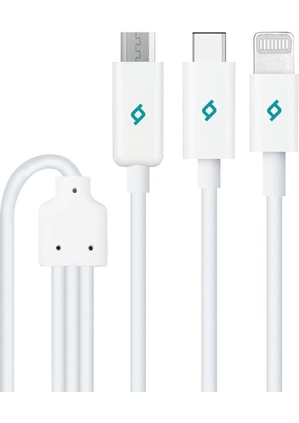 Trio Şarj Kablosu Type-C-Lightning-Micro USB - Beyaz (2DK7521)