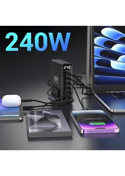 Juo 240W Gan Pd 3.1 Masaüstü Hızlı Şarj Cihazı 4 Type-C + 2 Usb-A & MacBook & Laptop Uyumlu Şarj Aleti fiyatları