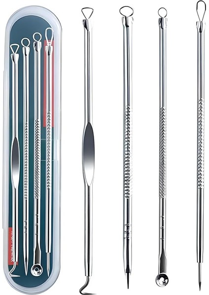 4'lü Siyah Nokta & Akne Temizleme Seti – Paslanmaz Komedon Iğneleri, Sivilce Giderici Cilt Temizleme Araçları