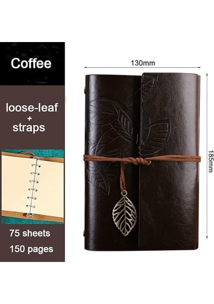 Yaprak Baskılı Deri Kapaklı Günlük Not Defteri Özel Tasarım Hediyelik Siyah modelleri