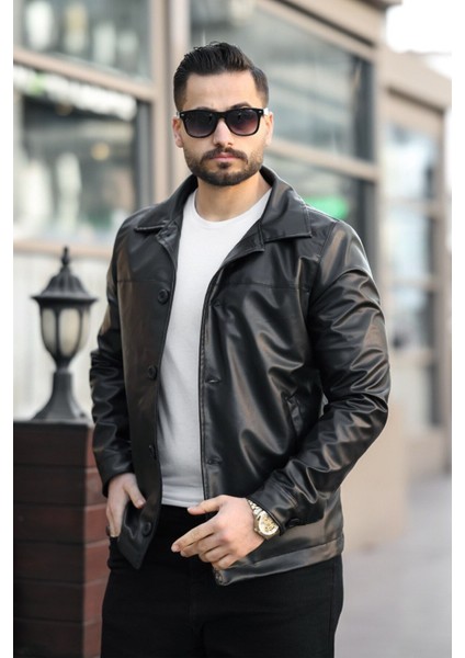 Yeni Sezon Erkek Baharlık Düğmeli Italyan Kesim Deri Ceket
