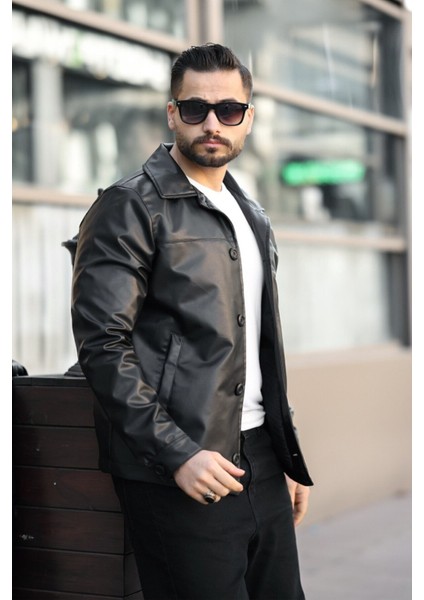 Yeni Sezon Erkek Baharlık Düğmeli Italyan Kesim Deri Ceket modelleri