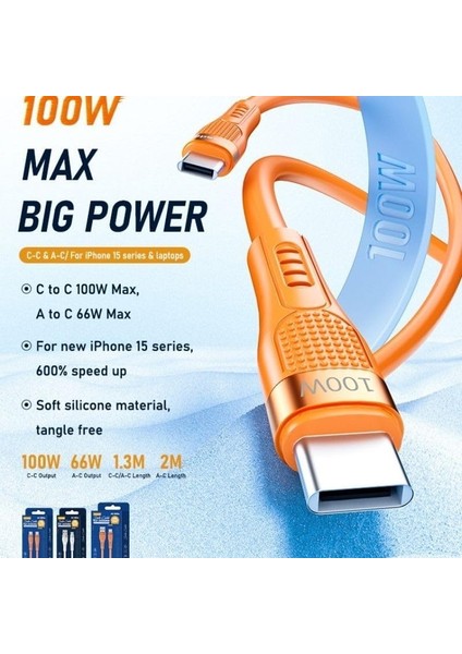 100W Type-C To Type-C Hızlı Şarj ve Kablosu 1.3m AZ-B03A (2 Farklı Renk) (Turuncu) fiyatları