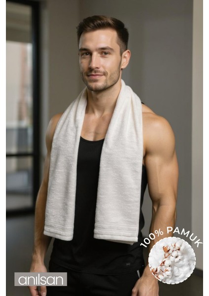 Beyaz Sporcu Havlusu 30x130cm %100 Pamuk - Yüksek Emicilik, Hafif ve Çabuk Kuruma Özellikli