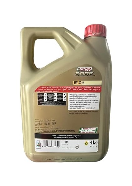 Edge 5W/30 M 4 Lt Tam Sentetik Partiküllü Motor Yağı fiyatları
