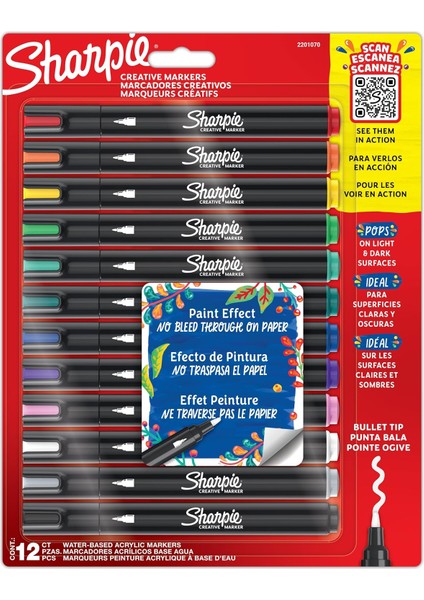 Marker Akrilik | Yuvarlak Uçlu Su Bazlı | Mürekkep Kağıda Geçirmez ve Çoğu Yüzey Üzerine Yazar | 12 Adet