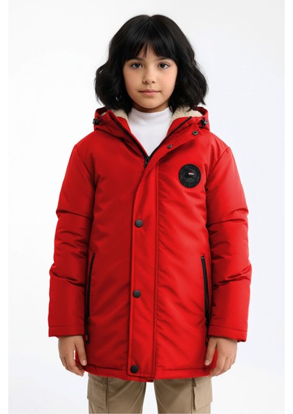 İçi Kürklü Su ve Rüzgar Geçirmez Kapüşonlu Kız Çocuk Mont