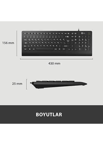 KB103 USB Kablolu Türkçe Q Klavye - Qwerty Türkçe Tuş Dizilimi, Sayısal Tuş Takımına Sahip, Sıvı Dökülmelerine Dayanıklı, Bilek Dinlendirme, Win, Mac, Linux ile Uyumlu Klavye Siyah fırsatları