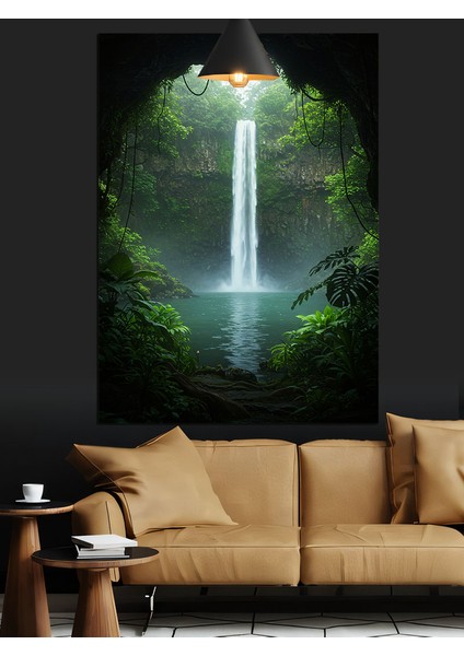 Orman Içinde Saklı Güzel Şelale ve Gölet Dekoratif Kanvas - Mdf Ahşap Tablo modelleri