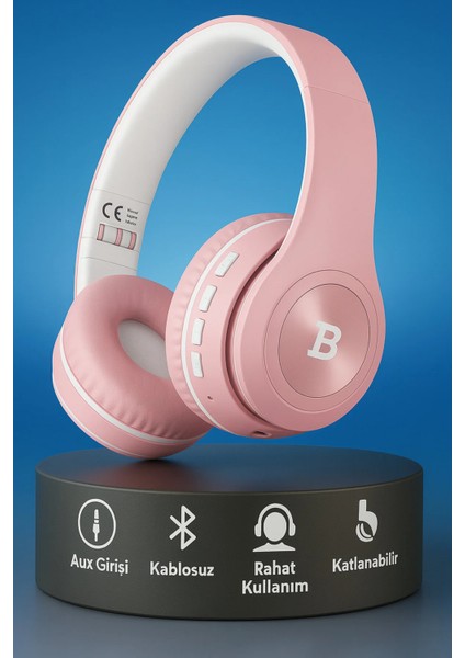 Kablosuz Bluetooth Kulaküstü Kulaklık-Mikrofonlu, Stereo Ses, Aux ve Hafıza Kartı Desteği Pulse